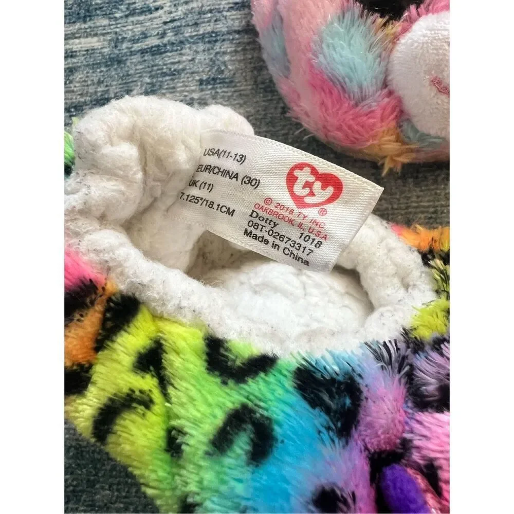 Ty Rainbow Cheetah Unicorn  Slippers Lot of 2 Pairs Toddler Size 11 - 13